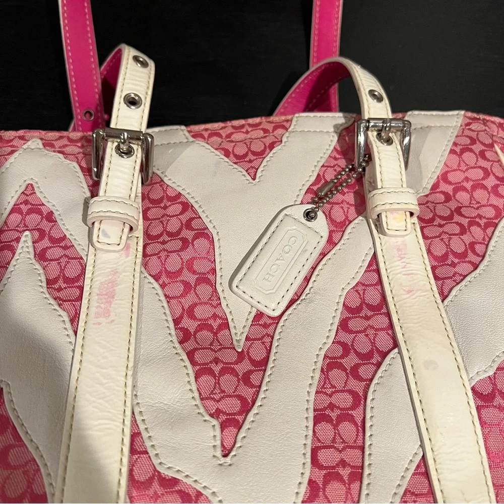 Coach Rare Limited Edition Pink White Zebra Patchwork Tote Shoulder Bag Purse